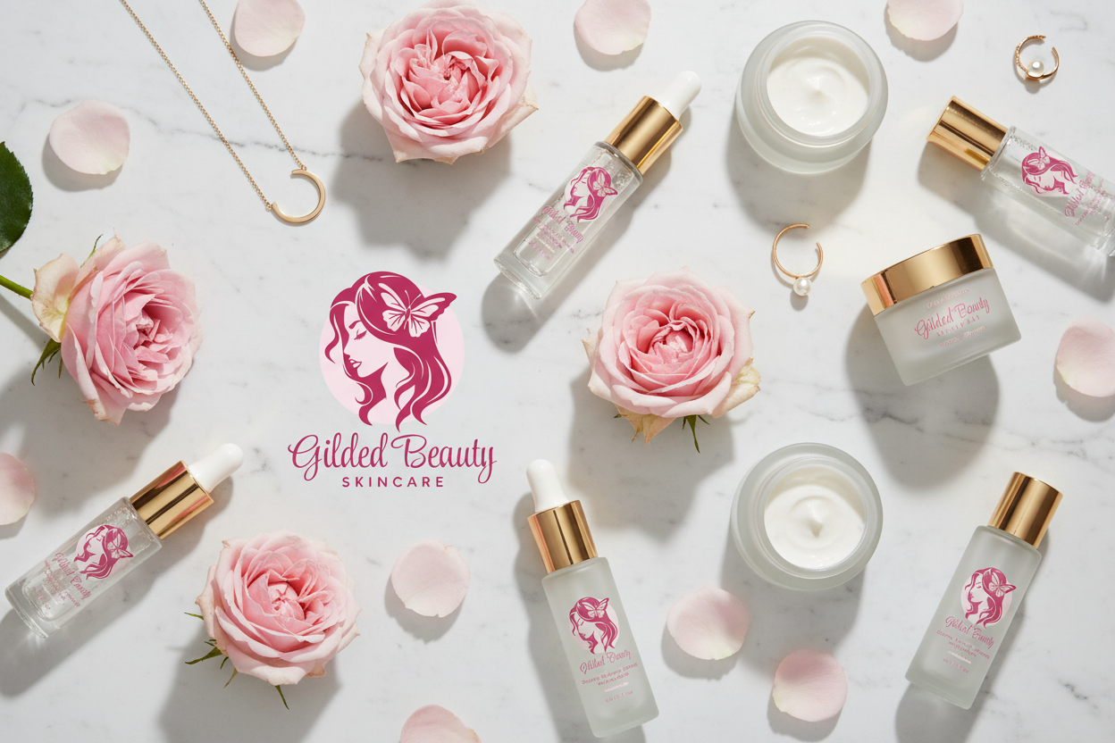 Gilded Beauty Flatlay with Logo